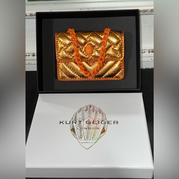 Kurt Geiger London Micro Kensington Orange Metallic Quilted Crossbody Bag - Picture 5 of 11